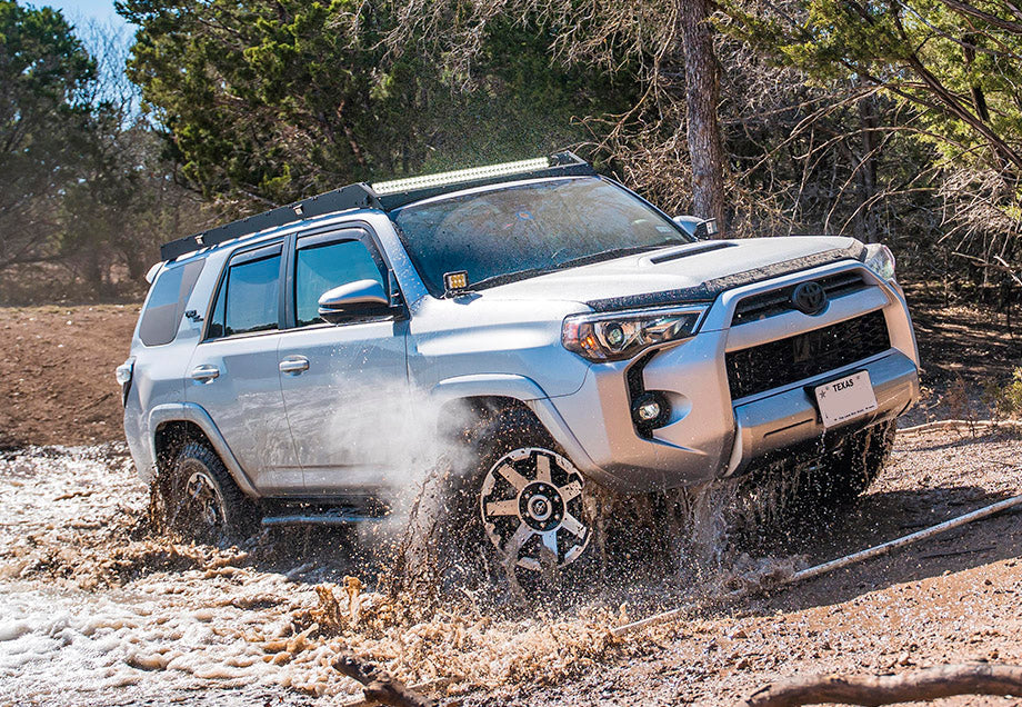 2010-2023 Toyota 4Runner Premium Roof Rack - 42 in White Dual Row SPOT Beam // LED LIGHT BAR BLUE BACKLIGHT SHORT // Cut Outs and Light Kit