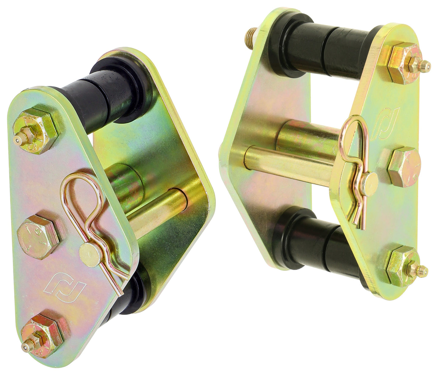 RockJock HD Leaf Spring Tow Shackles, 76-86 CJ Front, Incl. Urethane Bushings, HD Greasable Bolts, Pair, For Use w/ CE-9033F or CE-9033D