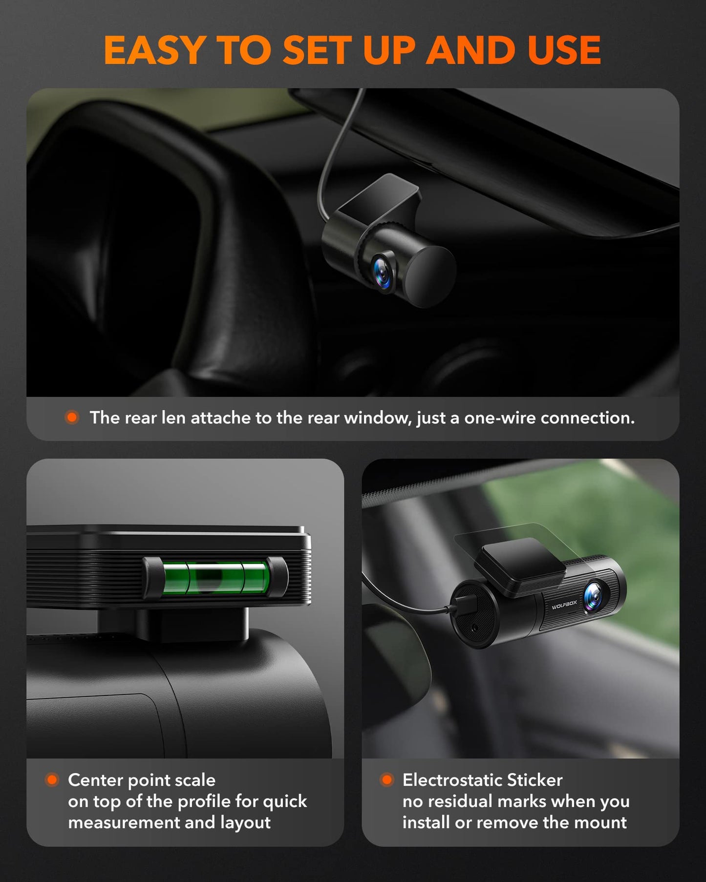 i05 | WOLFBOX Dash Cam Front and Rear, 4K Dash Cam with GPS WiFi UHD 2160P/1600P + 1080P camera WOLFBOX
