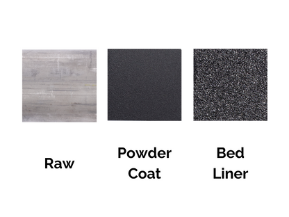 Texture samples - Raw, Powder-coated, and bed liner - Cali Raised LED